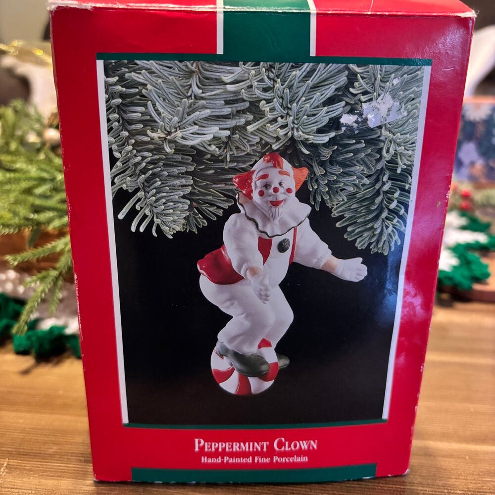 Vintage Hallmark Peppermint Clown Hand Painted Porcelain 1989 Christmas Ornament